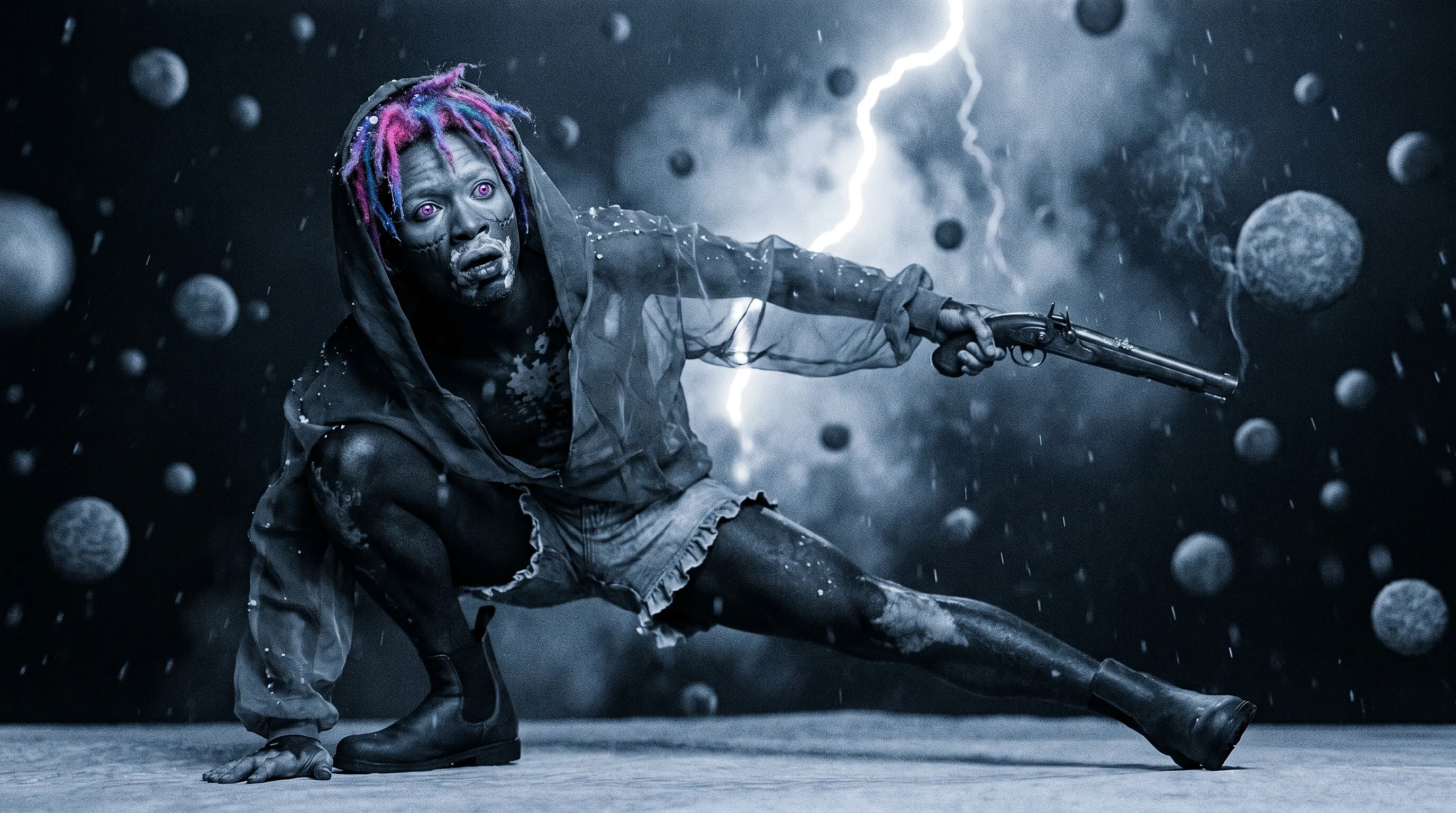 Man holding firearm frozen pose